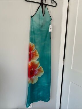 Beach-Ready Turquoise Floral Halter Swim Coverup